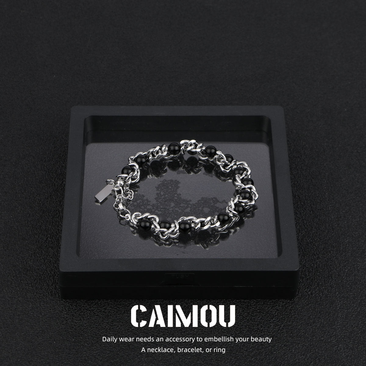 Heavy Woven Black Bead Cuban Bracelet