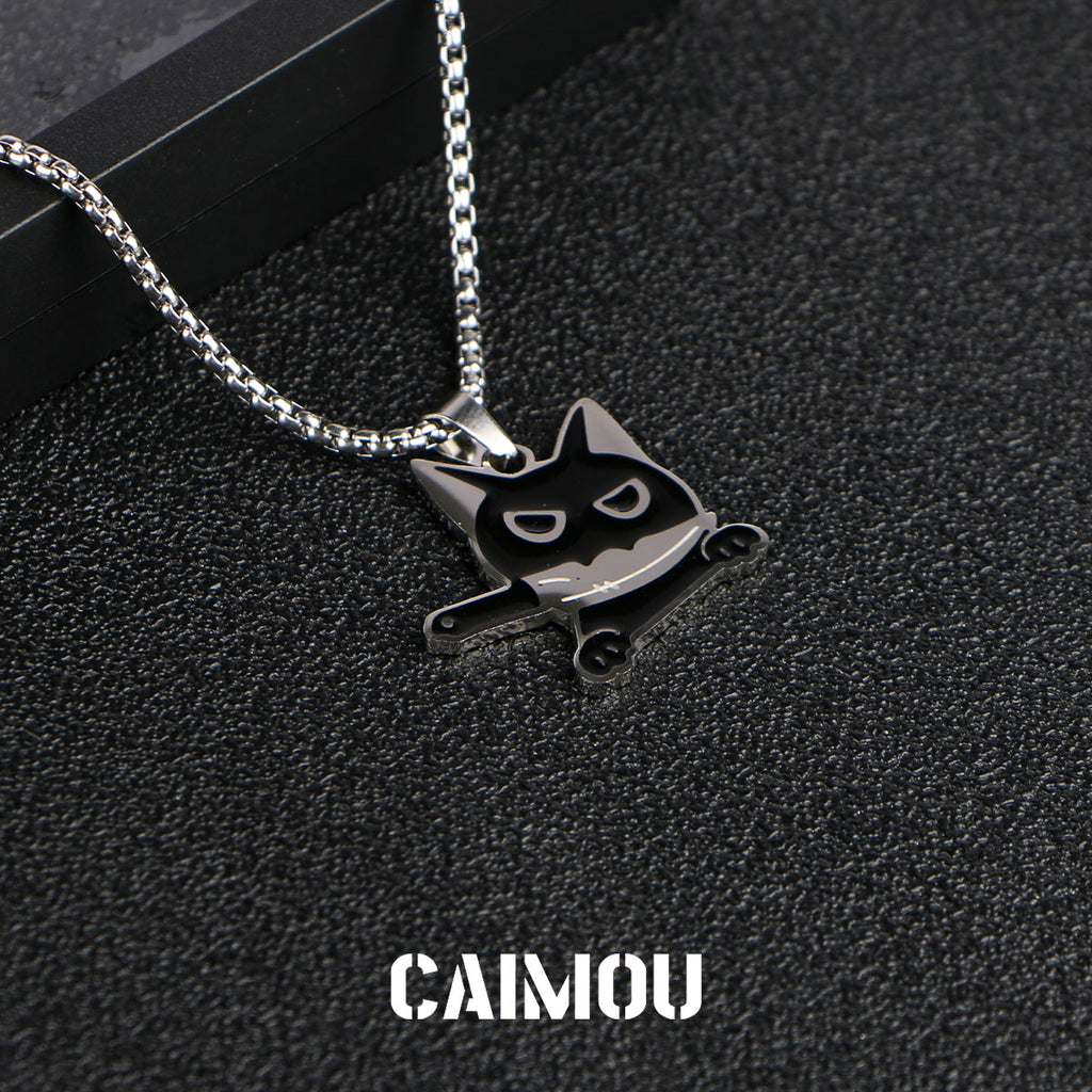 Knife Holding Cat Pendant Necklace (Firm Version)