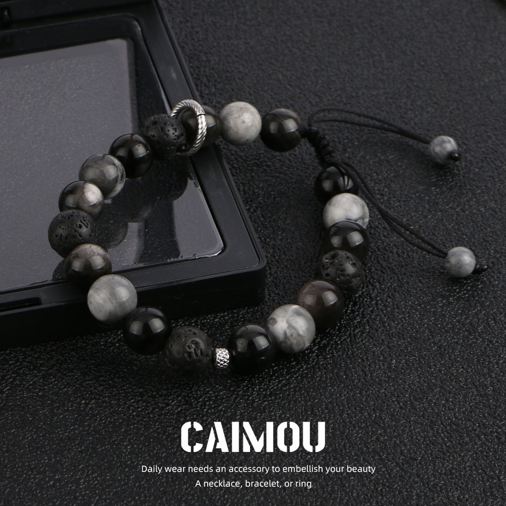 Dark Volcanic Stone Braided Bracelet
