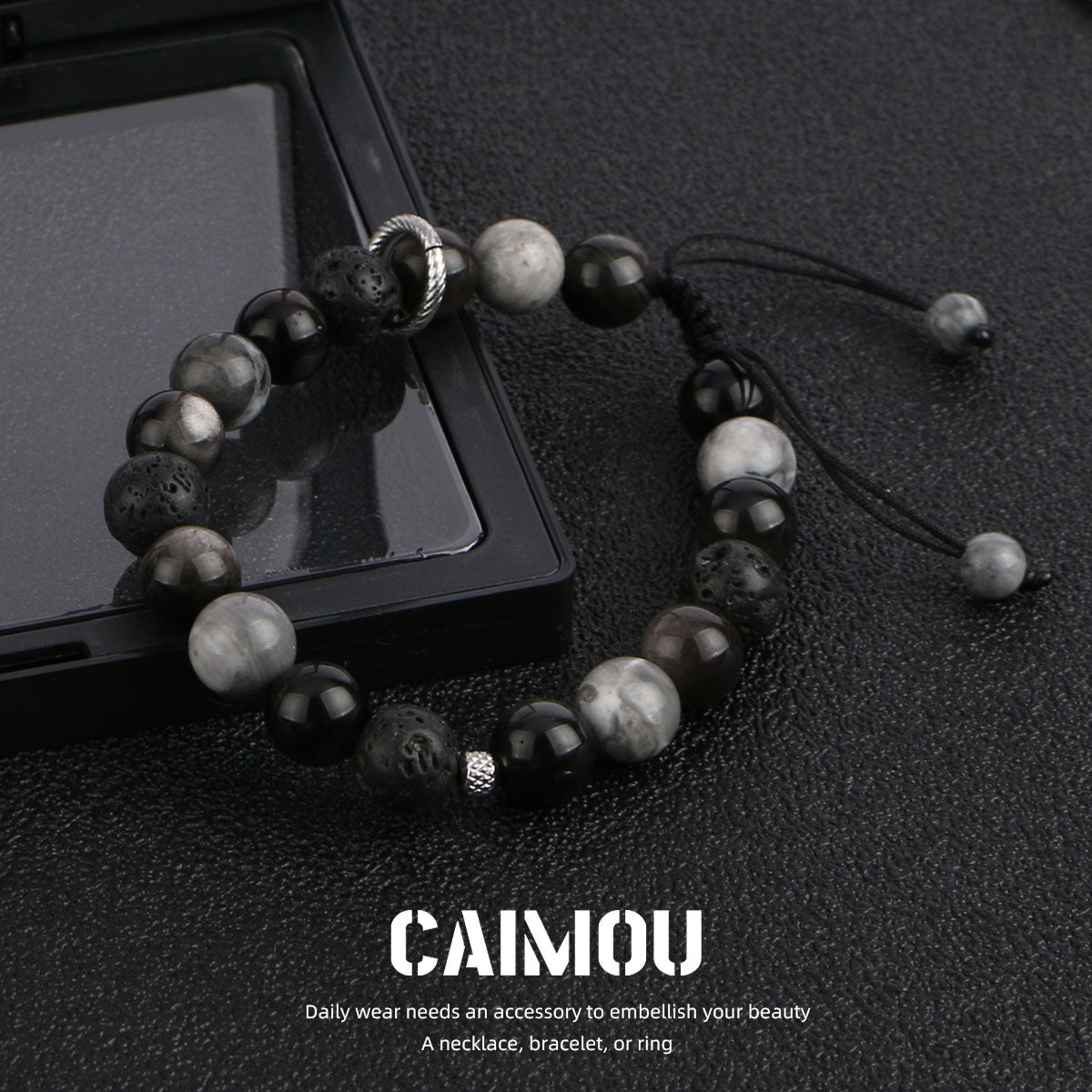 Dark Volcanic Stone Braided Bracelet
