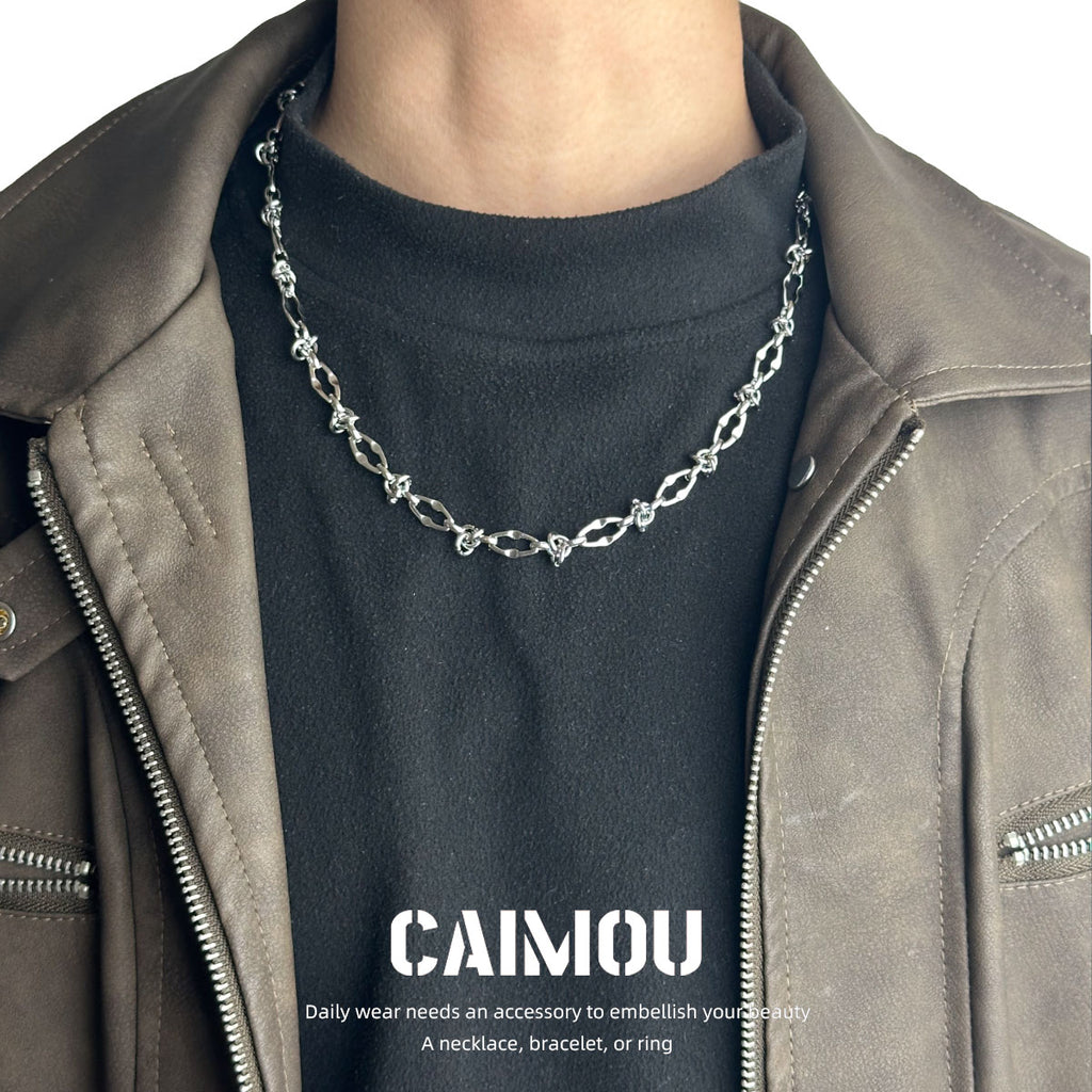 Lip Link Cuban Chain Necklace & Bracelet (Silver)