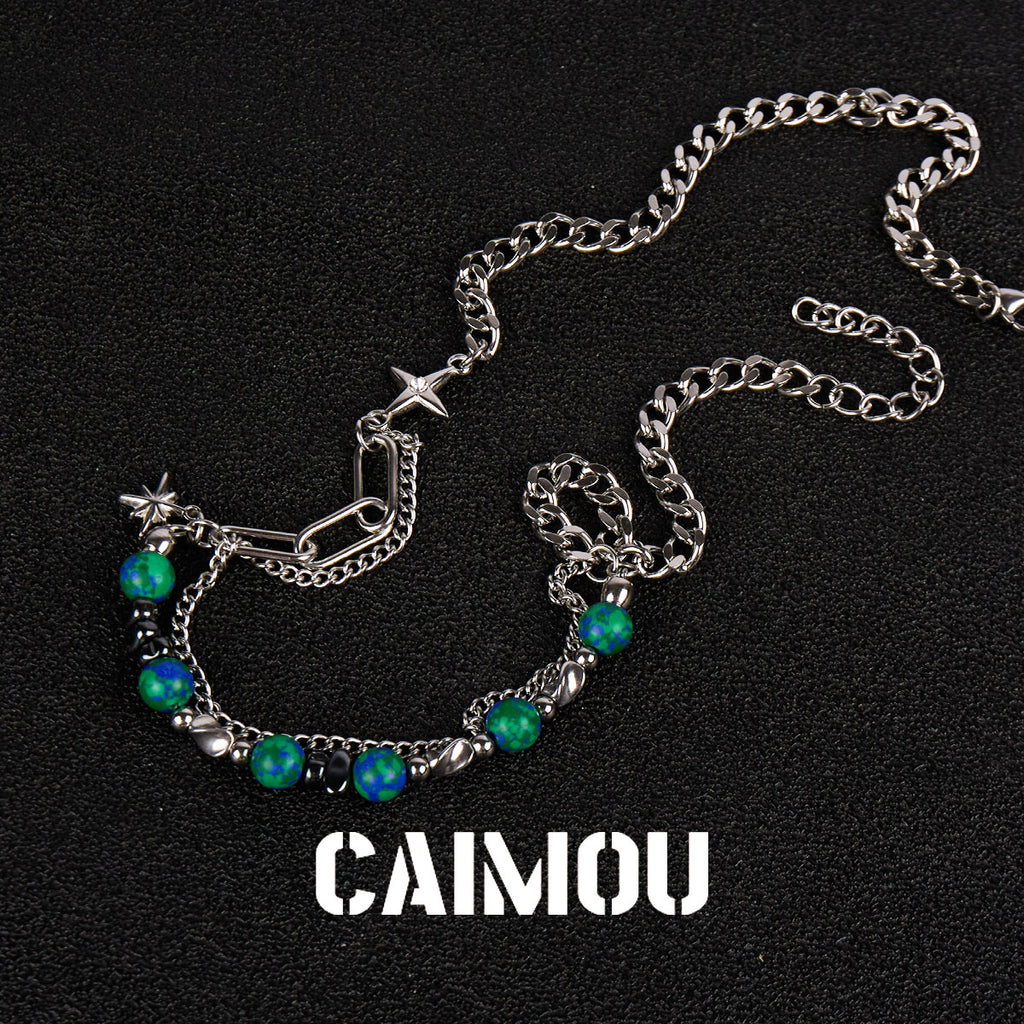 Octagram Green Stone Spliced Necklace