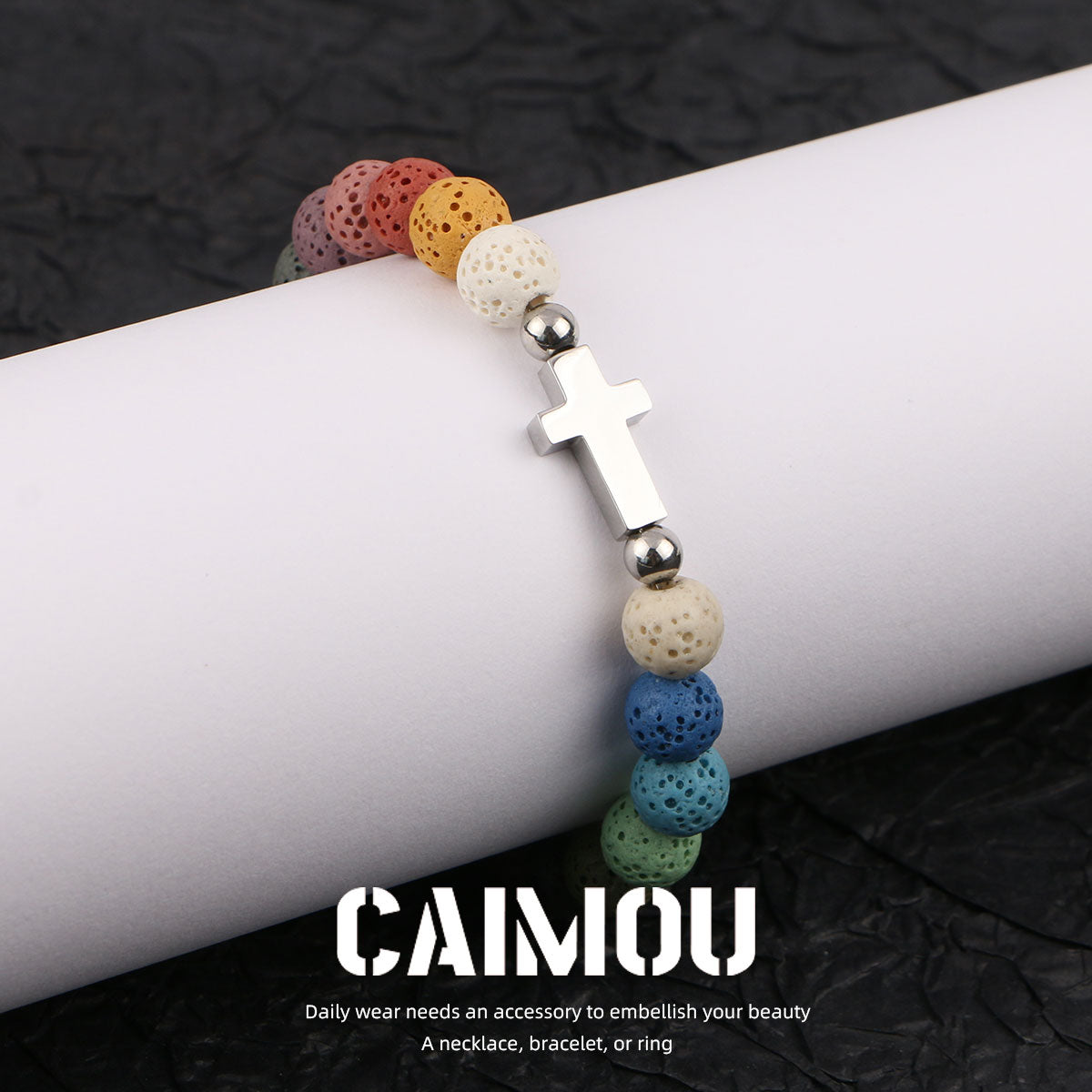 Volcanic stone cross bracelet