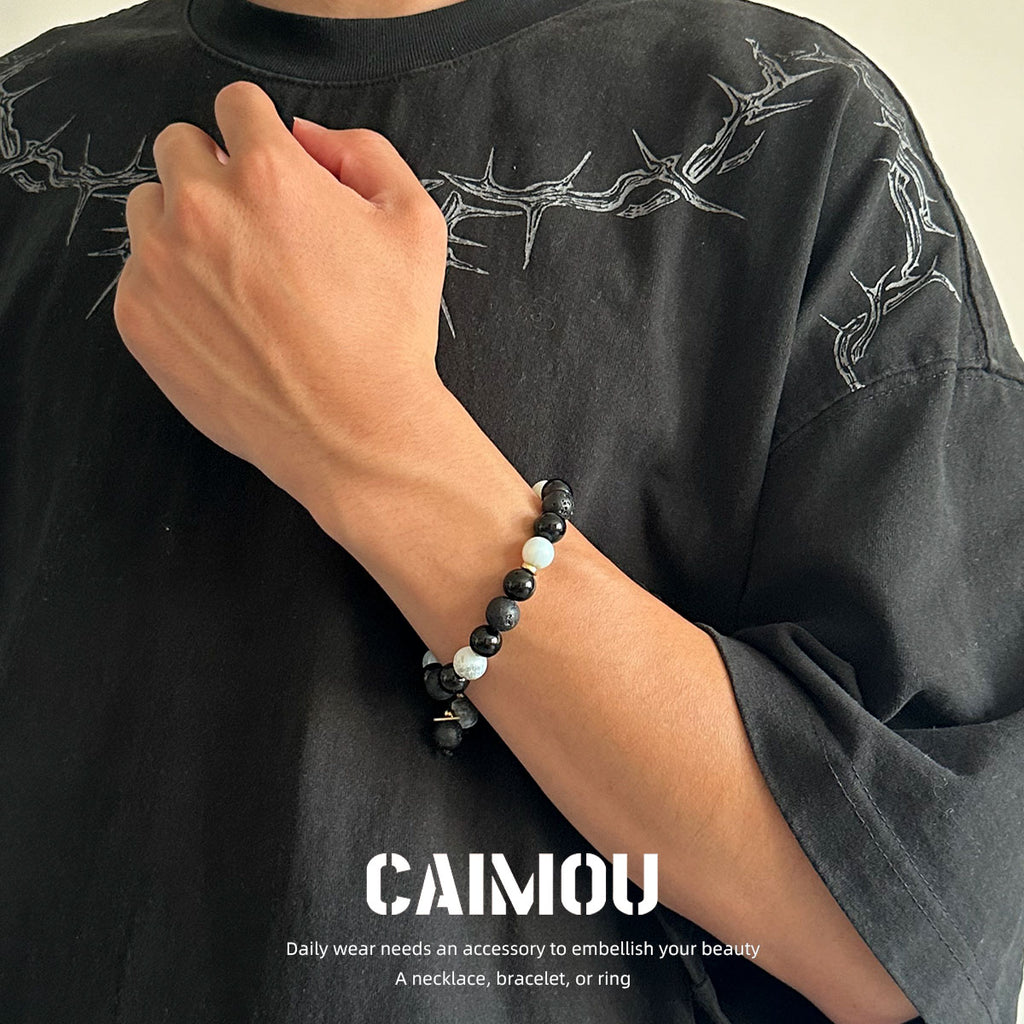 Black & White Volcanic Stone Braided Bracelet