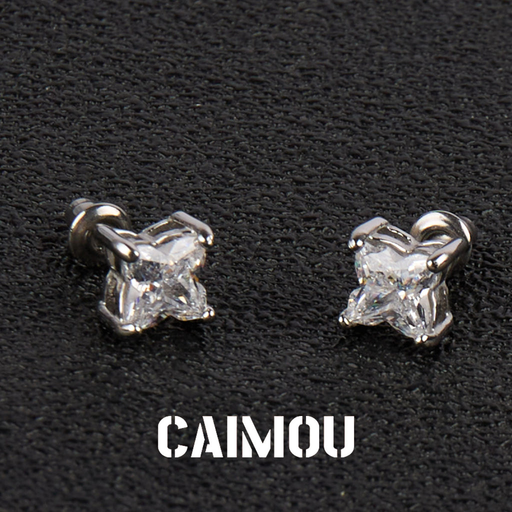 Four-Pointed Star Snowflake Zircon Stud Earrings