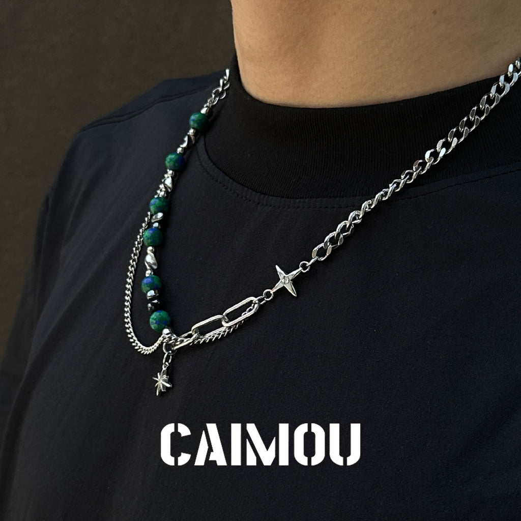 Octagram Green Stone Spliced Necklace