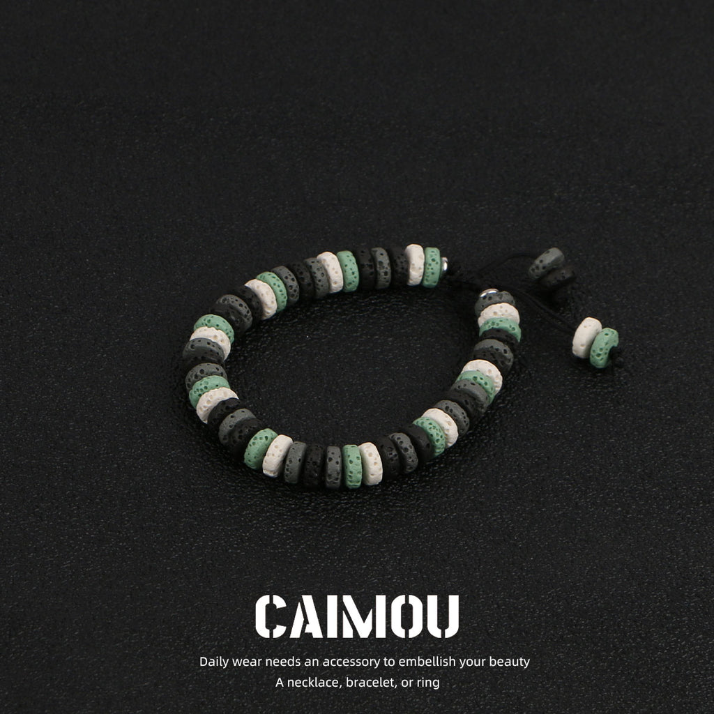 Dark Green Volcanic Stone Beaded Bracelet