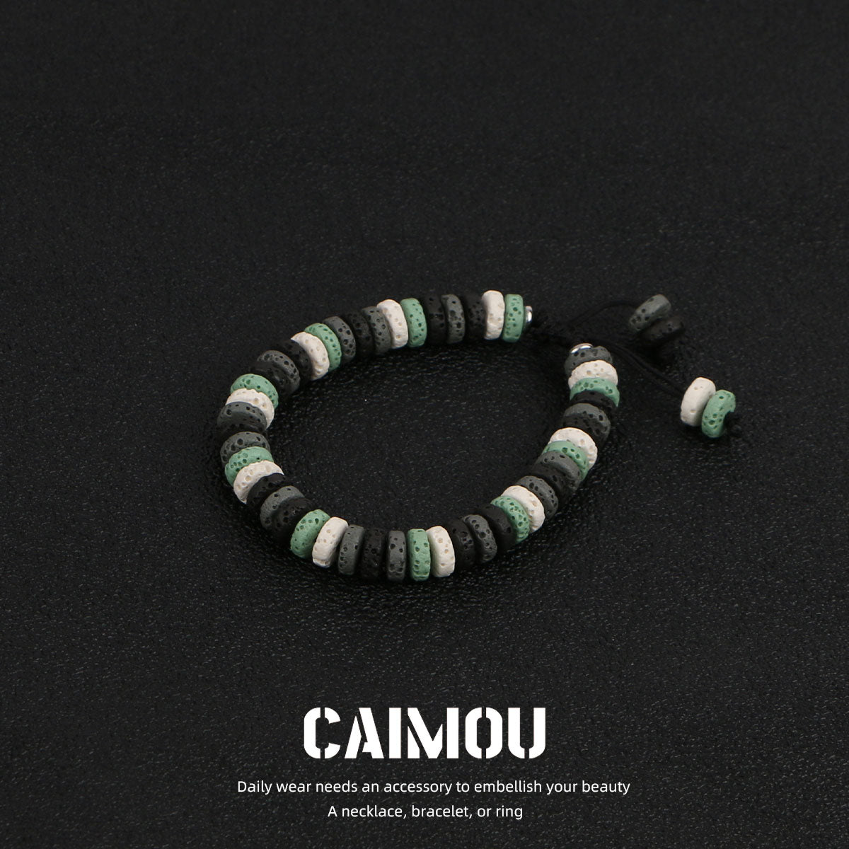 Dark Green Volcanic Stone Beaded Bracelet