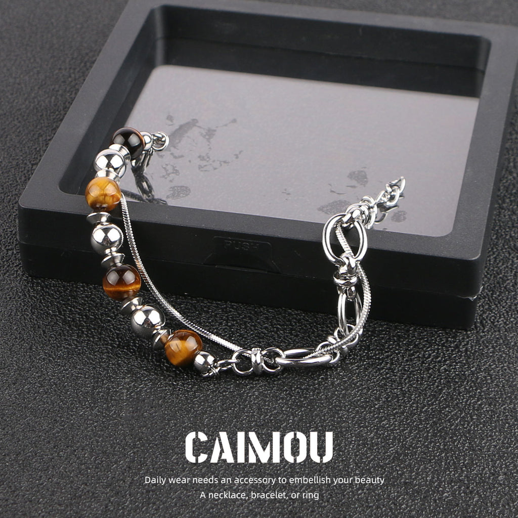 Yellow Tiger Eye Bead Double Layer Bracelet