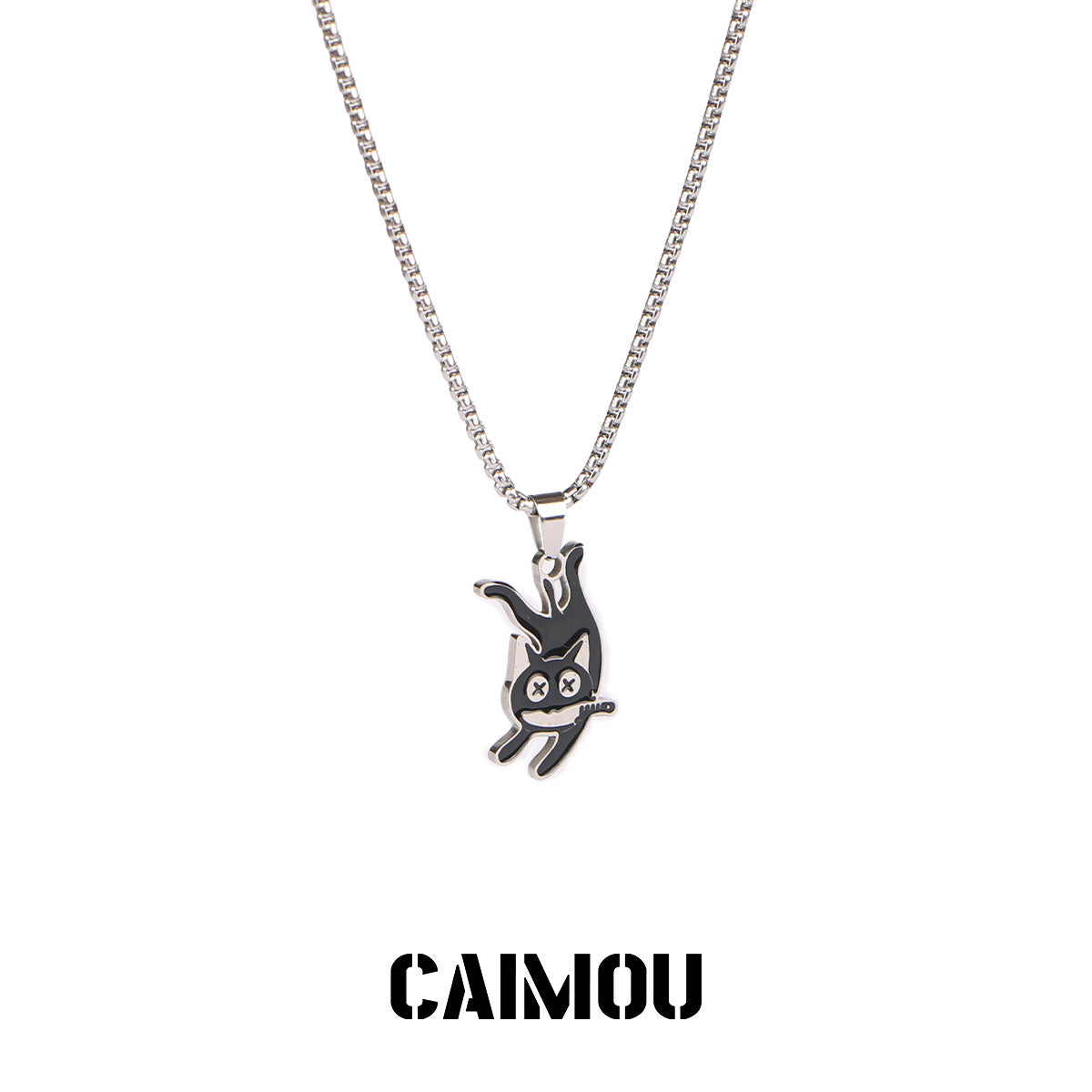 Knife-Holding Cat Pendant Necklace (Lay Flat Version)