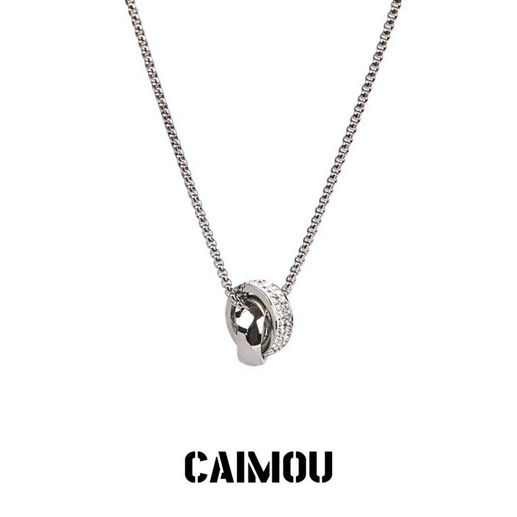 Full Paved Crystal Interlocking Double Ring Necklace