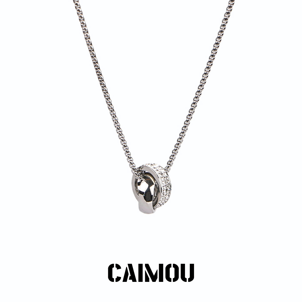 Full Paved Crystal Interlocking Double Ring Necklace
