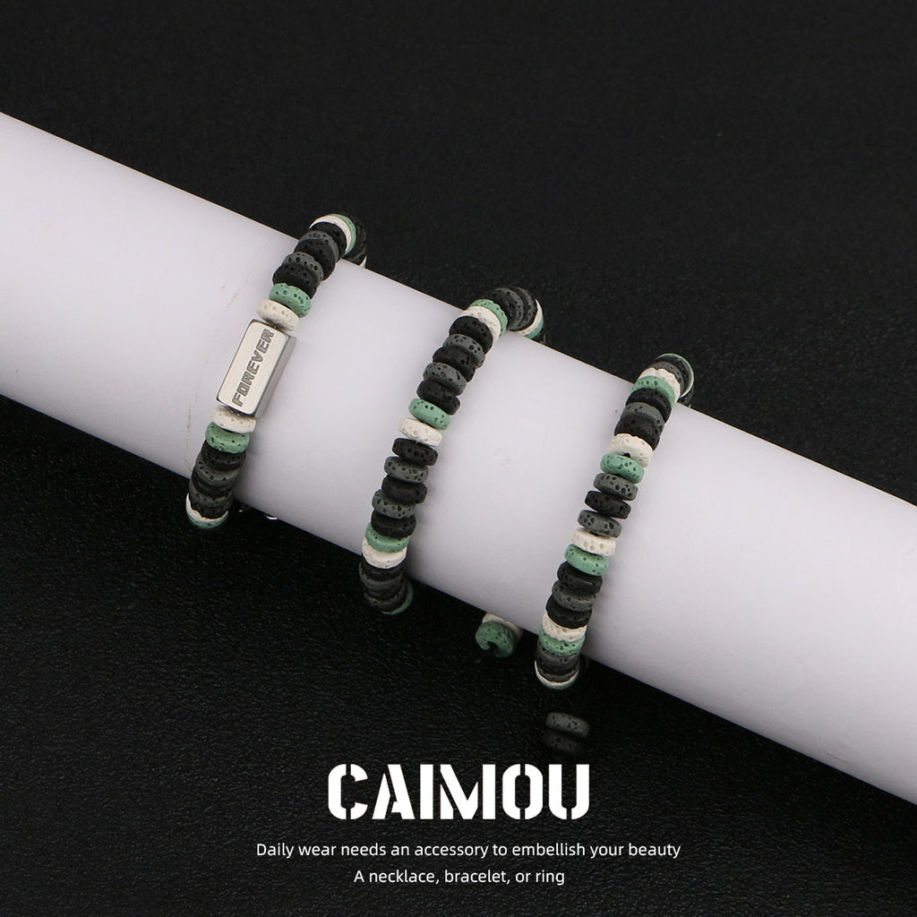 Dark Green Volcanic Stone Beaded Bracelet