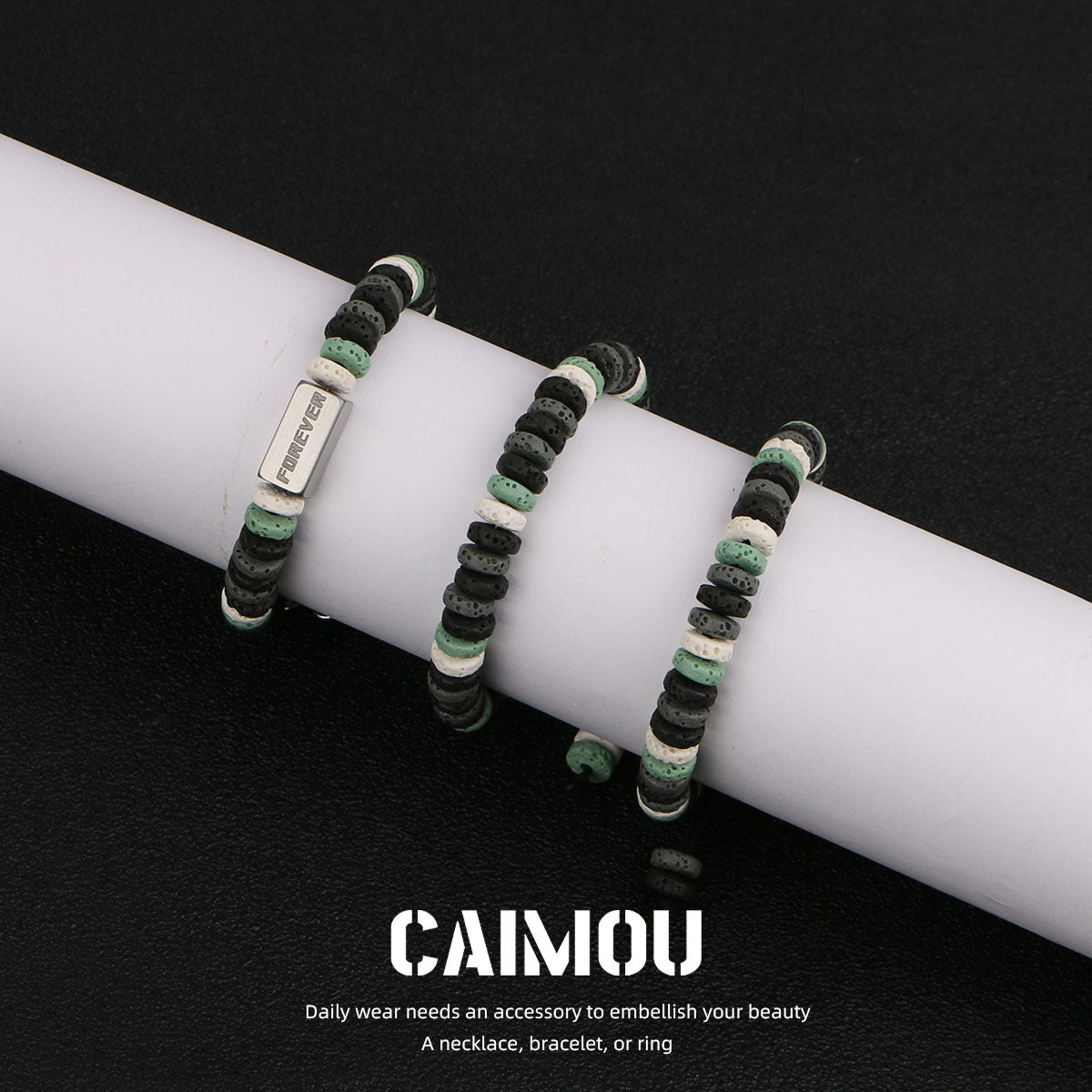 Dark Green Volcanic Stone Beaded Bracelet