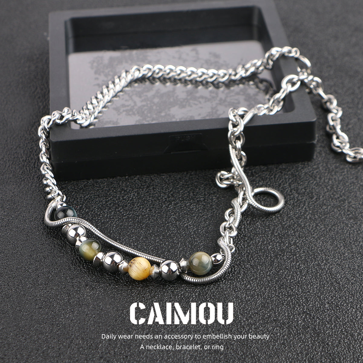 Yellow Tiger Eye Bead Mixed Chain Necklace
