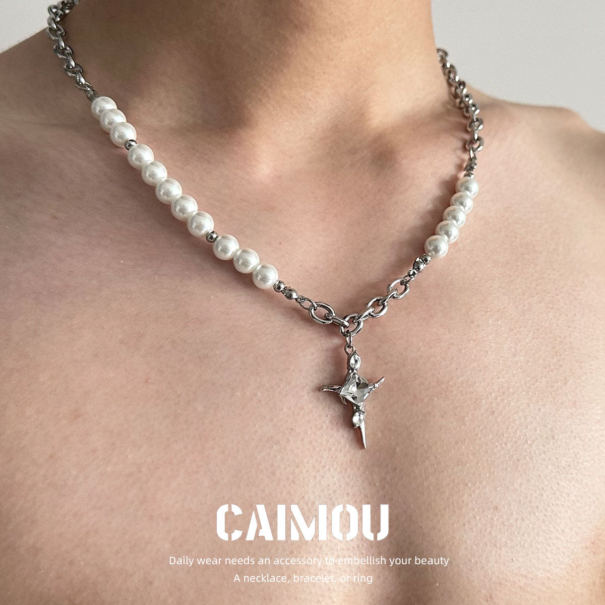 Star Zircon Pearl Spliced Necklace