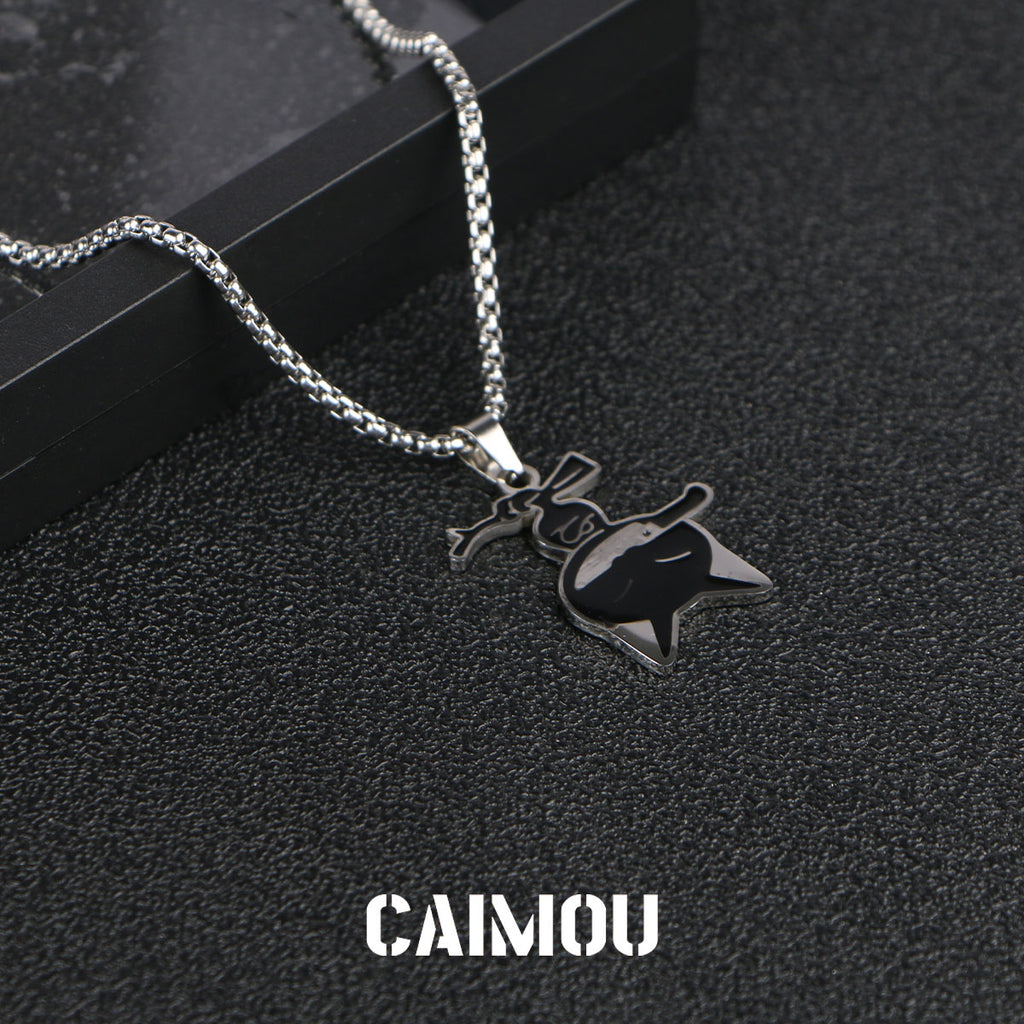 Inverted Knife-Holding Cat Pendant Necklace