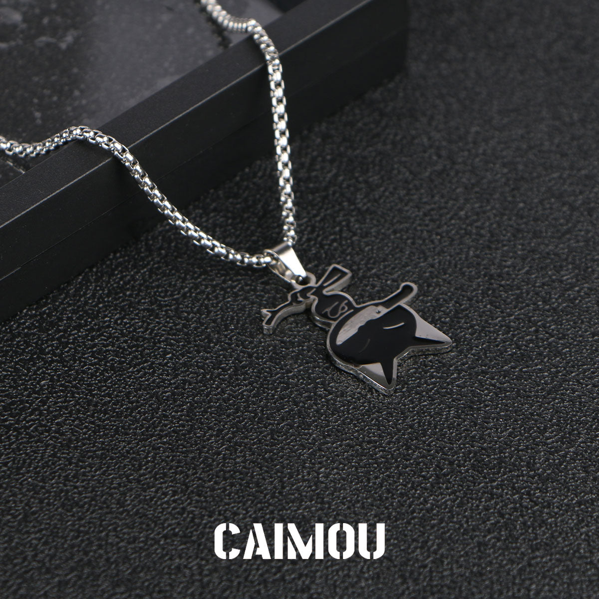 Inverted Knife-Holding Cat Pendant Necklace