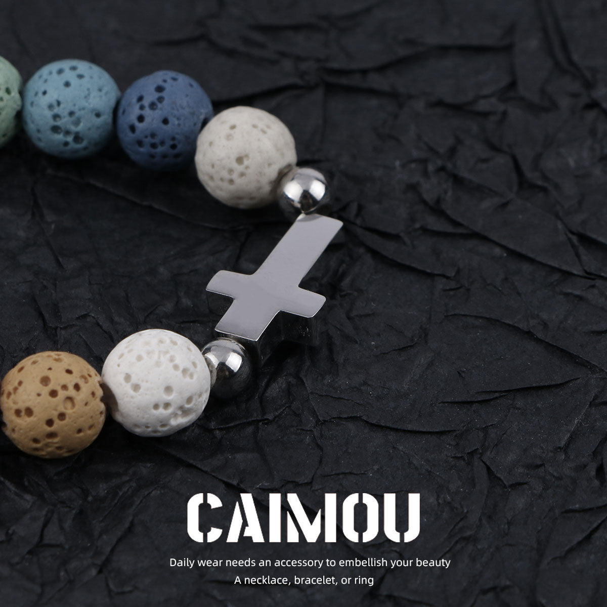 Volcanic stone cross bracelet