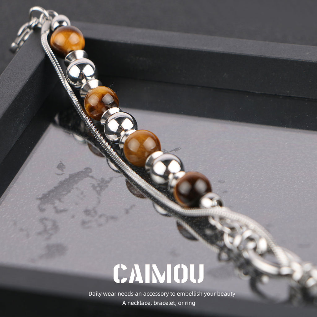 Yellow Tiger Eye Bead Double Layer Bracelet
