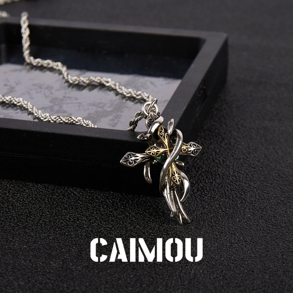 Thorn Wrapped Cross Pendant Necklace