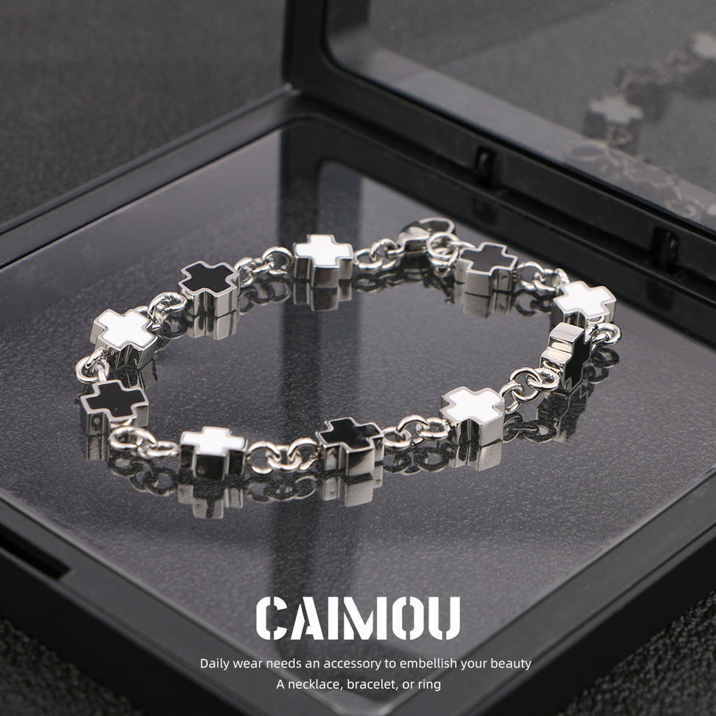 Black and white cross bracelet