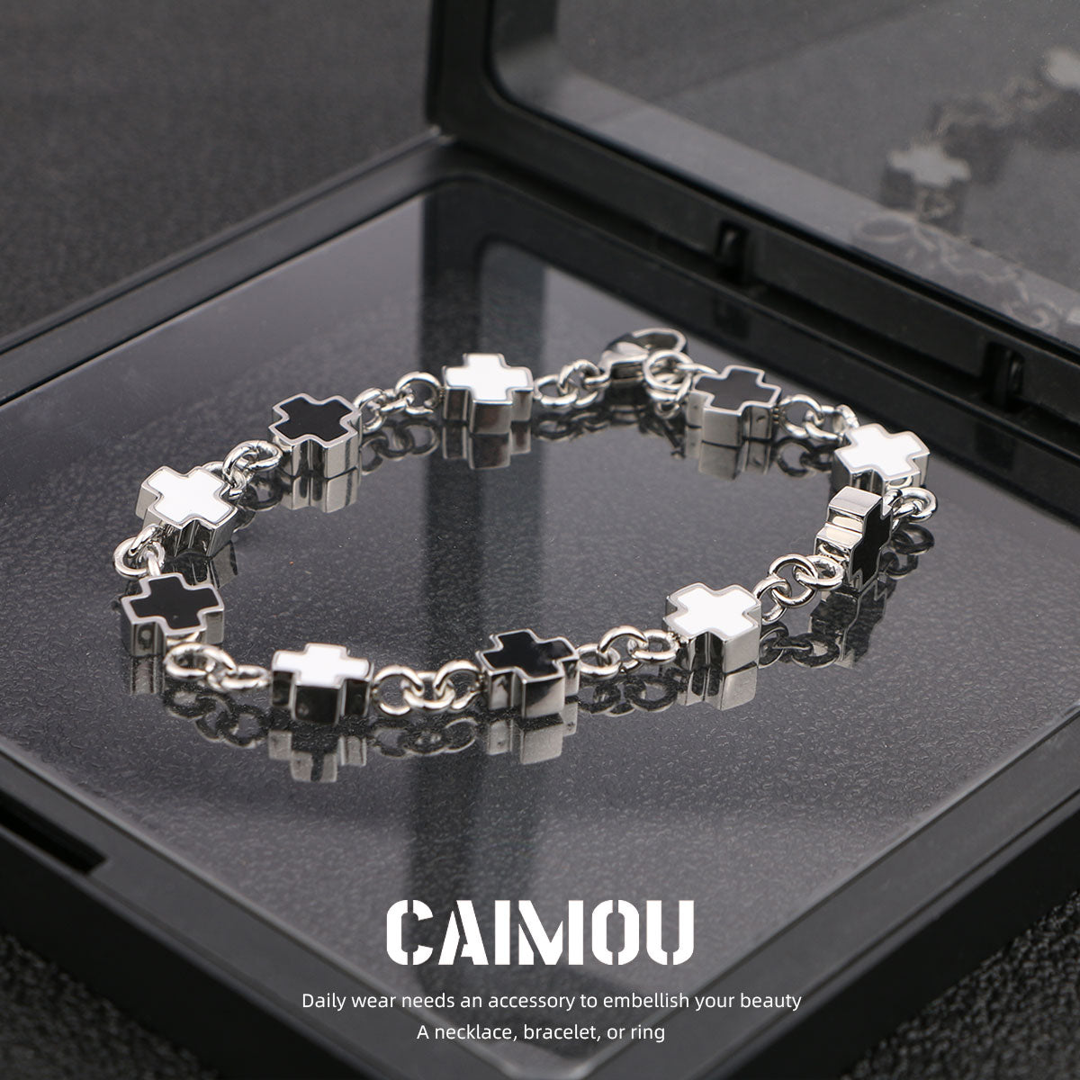 Black and white cross bracelet