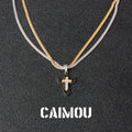 Double-layered two-tone cross necklace