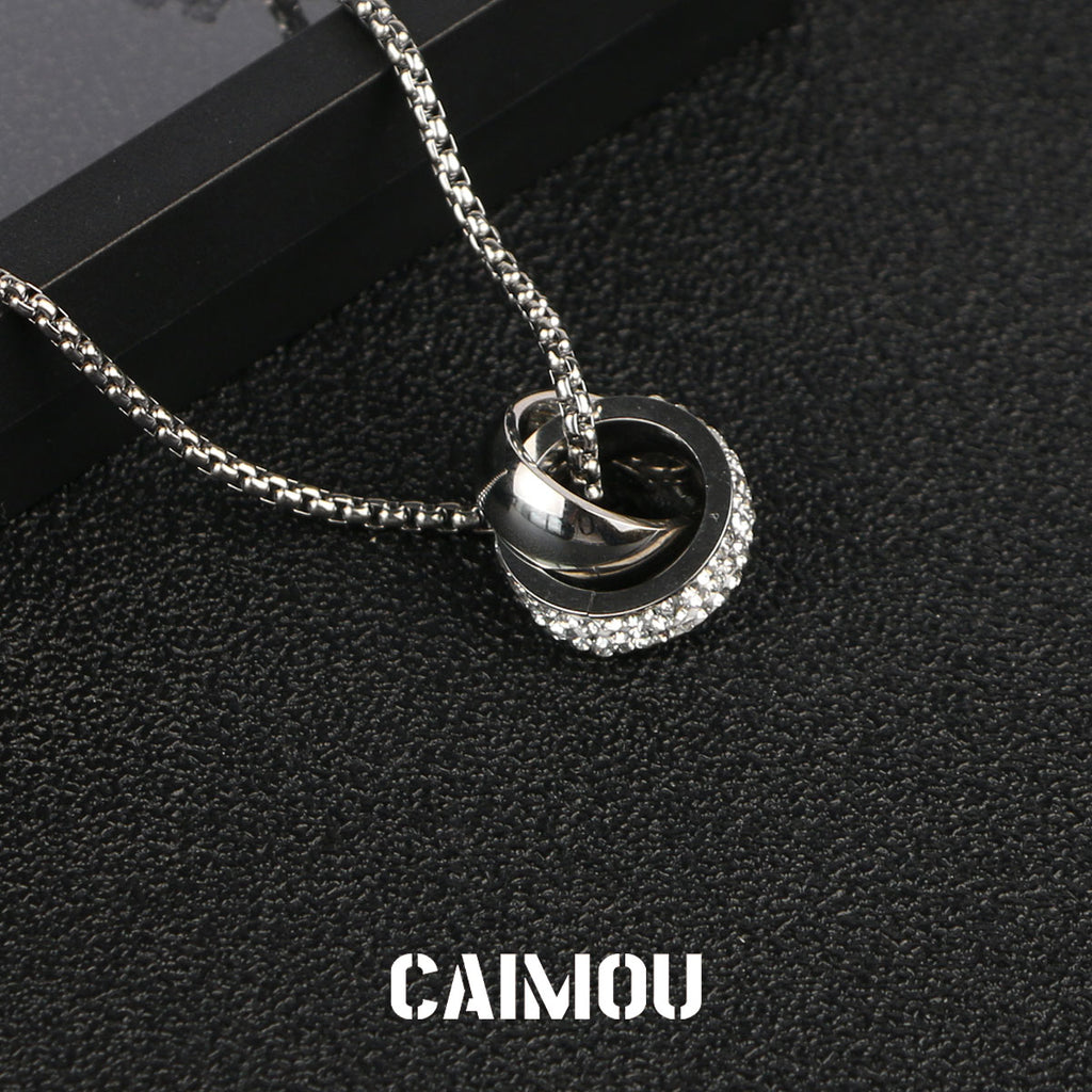 Full Paved Crystal Interlocking Double Ring Necklace