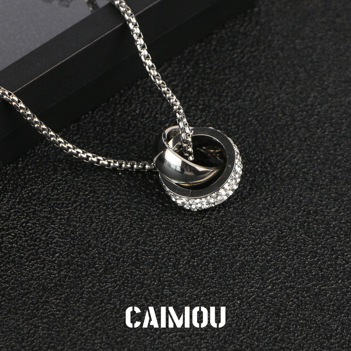 Full Paved Crystal Interlocking Double Ring Necklace