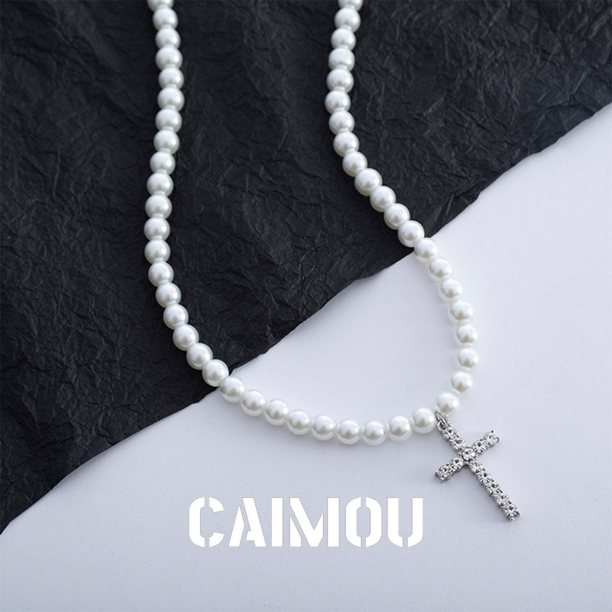 🤍✝️cross pearl necklace