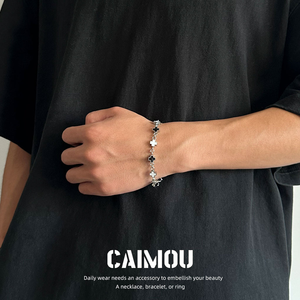 Black and white cross bracelet