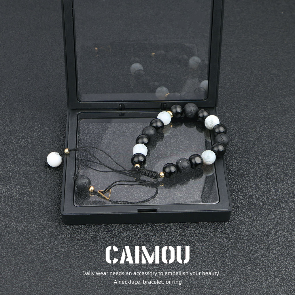 Black & White Volcanic Stone Braided Bracelet