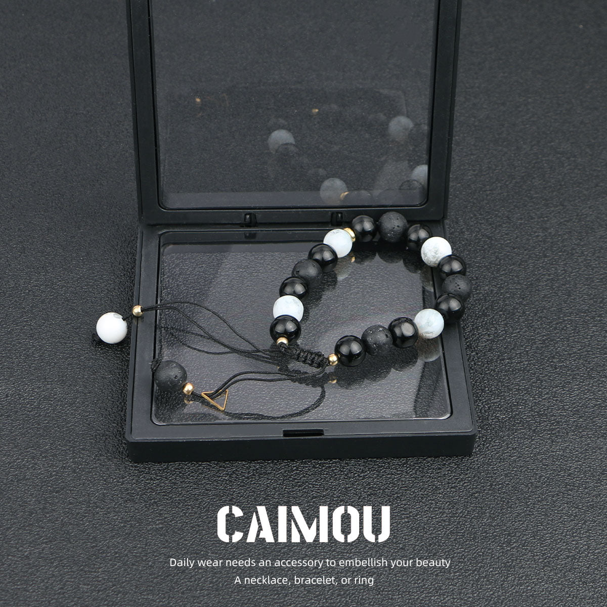 Black & White Volcanic Stone Braided Bracelet