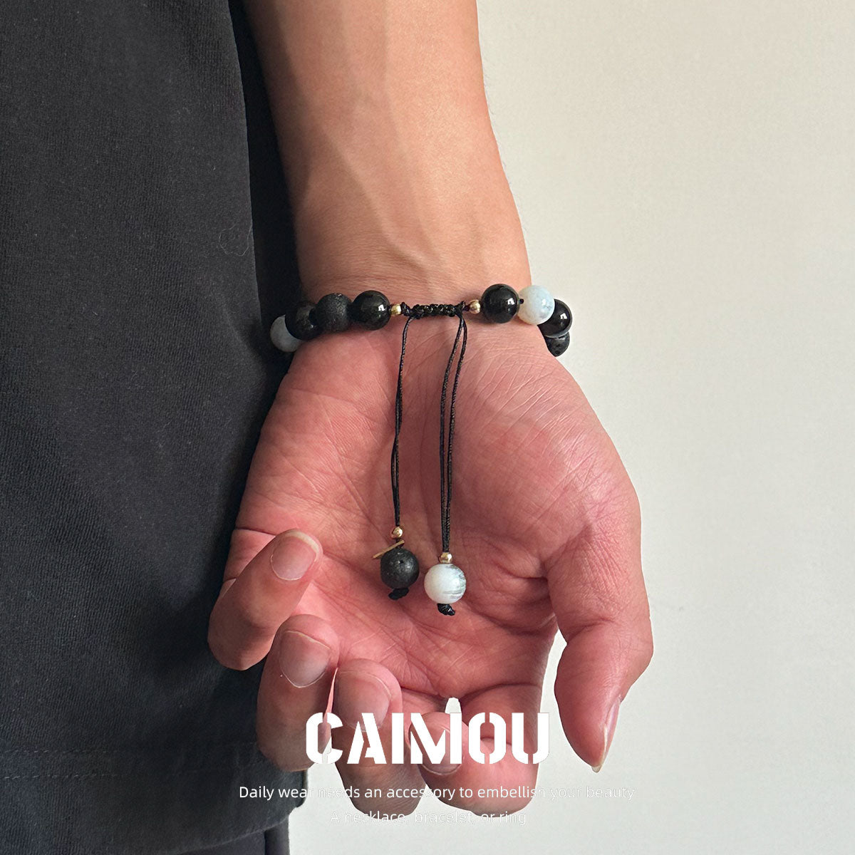 Black & White Volcanic Stone Braided Bracelet