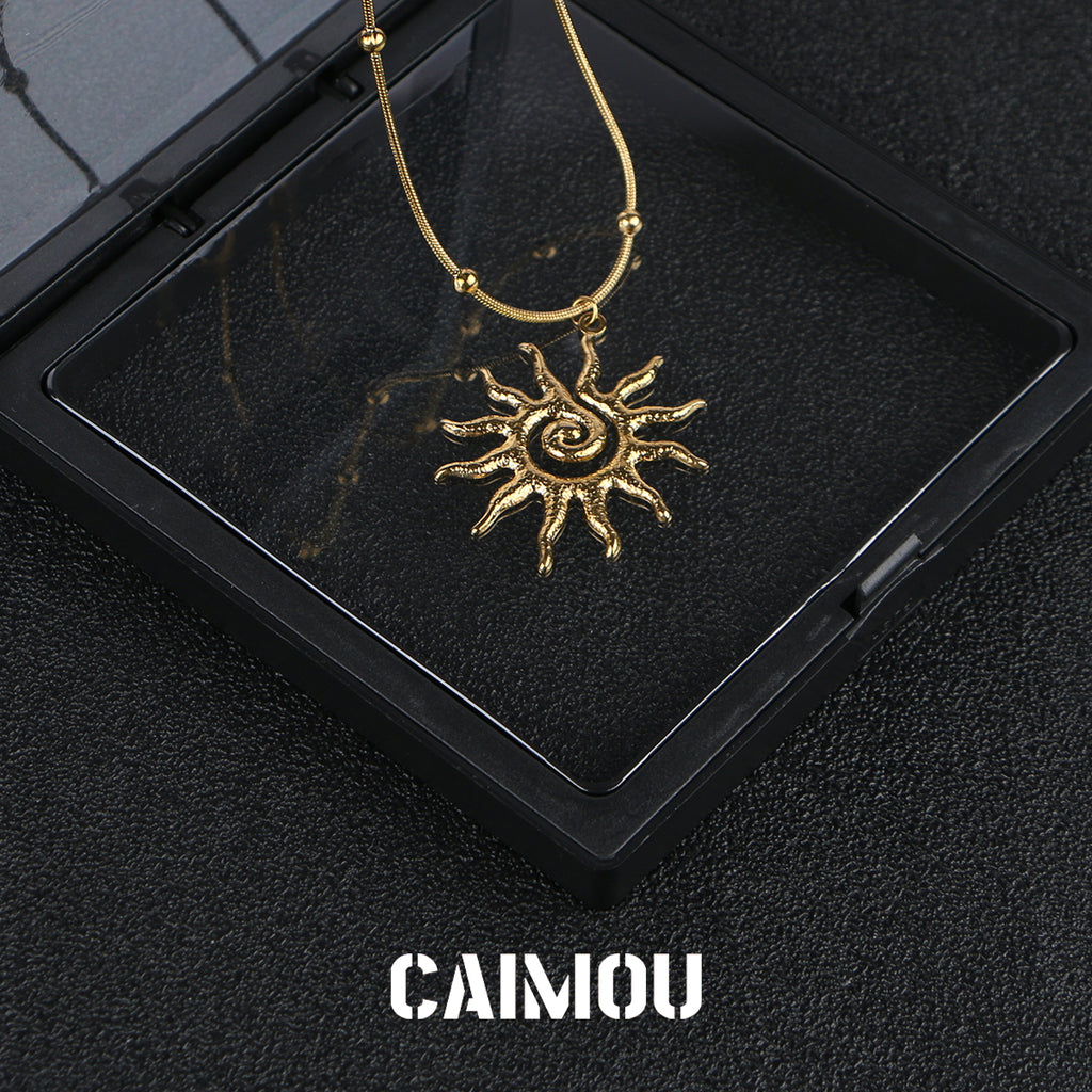 Golden Spiral Sun Pendant Necklace