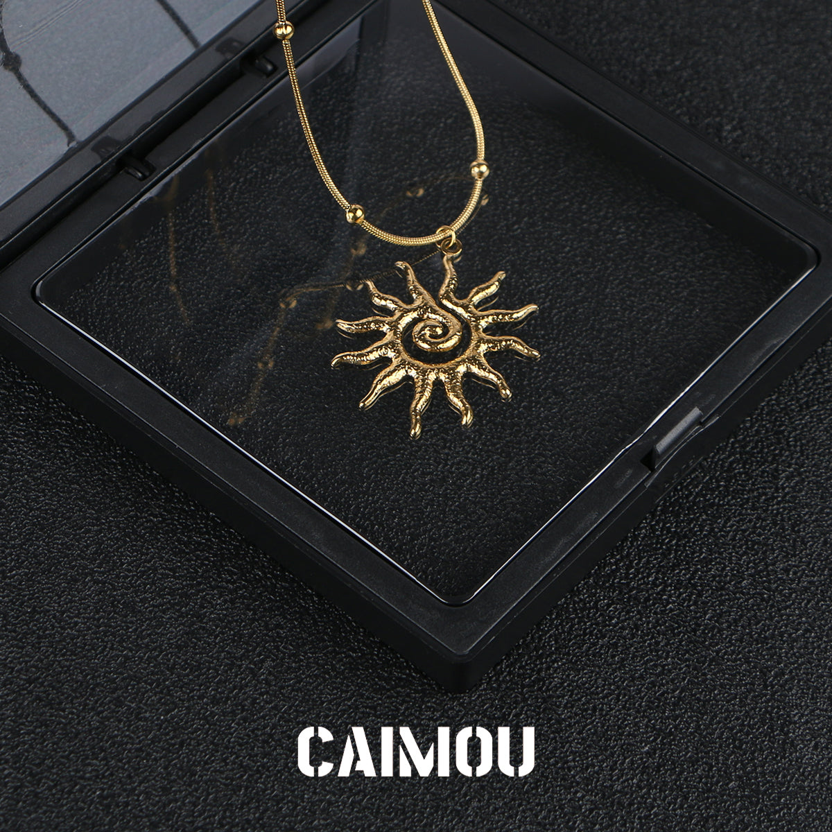 Golden Spiral Sun Pendant Necklace