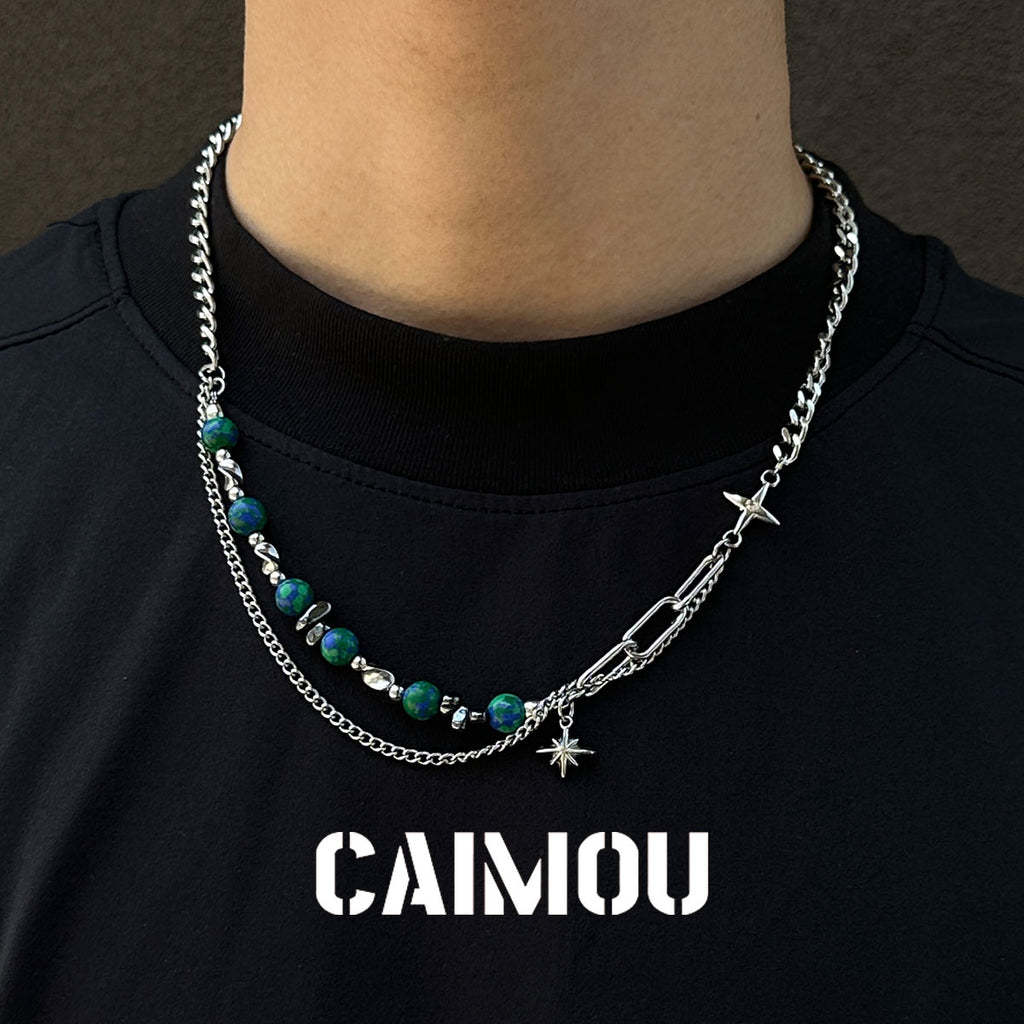 Octagram Green Stone Spliced Necklace