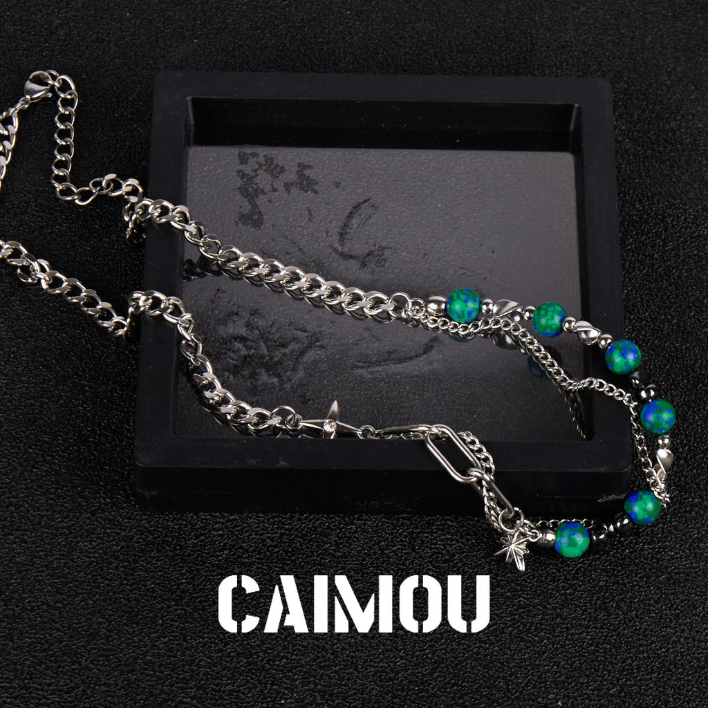 Octagram Green Stone Spliced Necklace