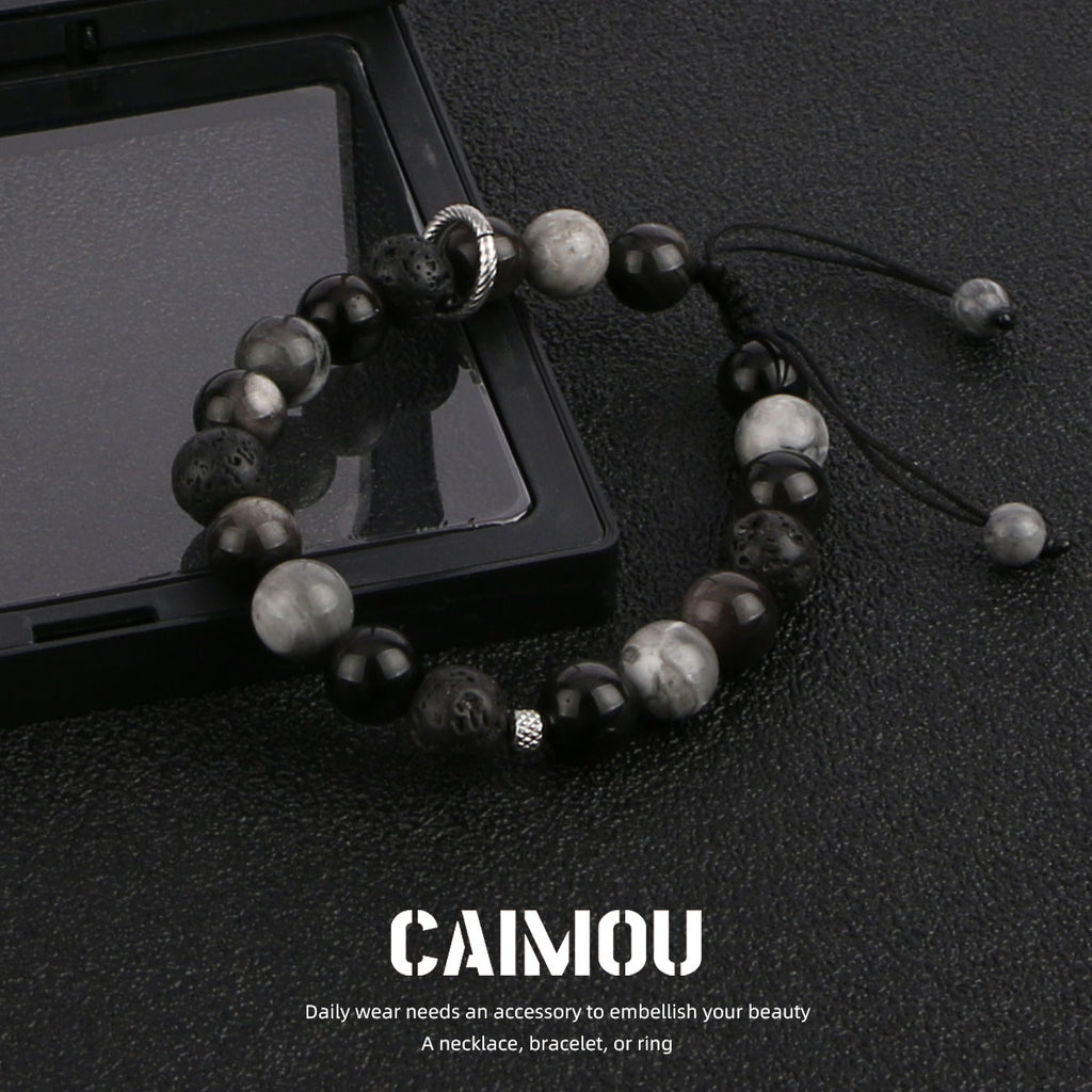 Dark Volcanic Stone Braided Bracelet