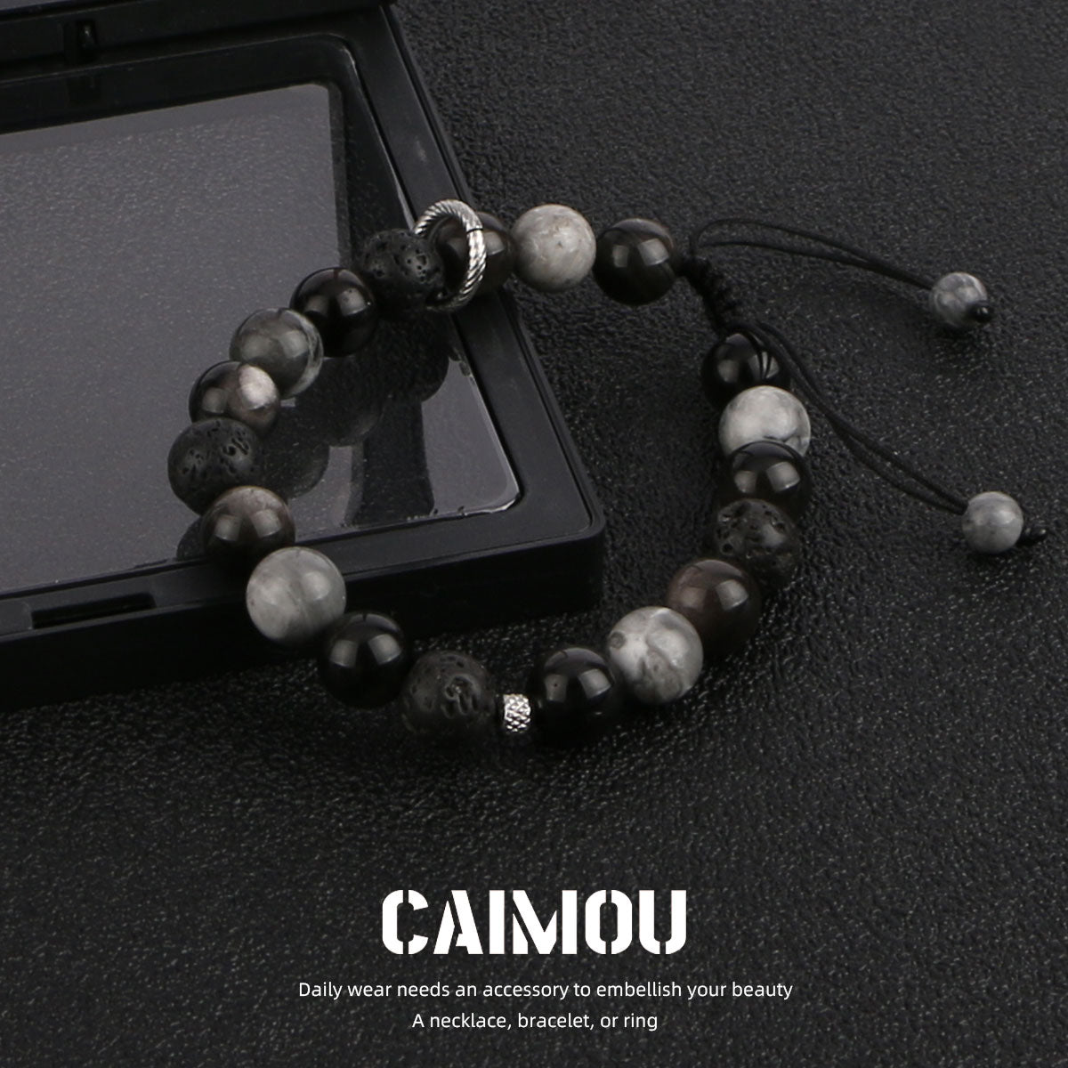 Dark Volcanic Stone Braided Bracelet