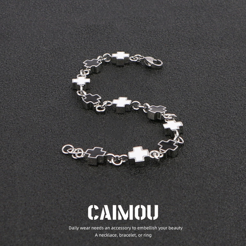 Black and white cross bracelet