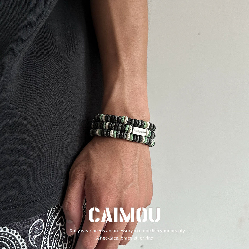 Dark Green Volcanic Stone Beaded Bracelet