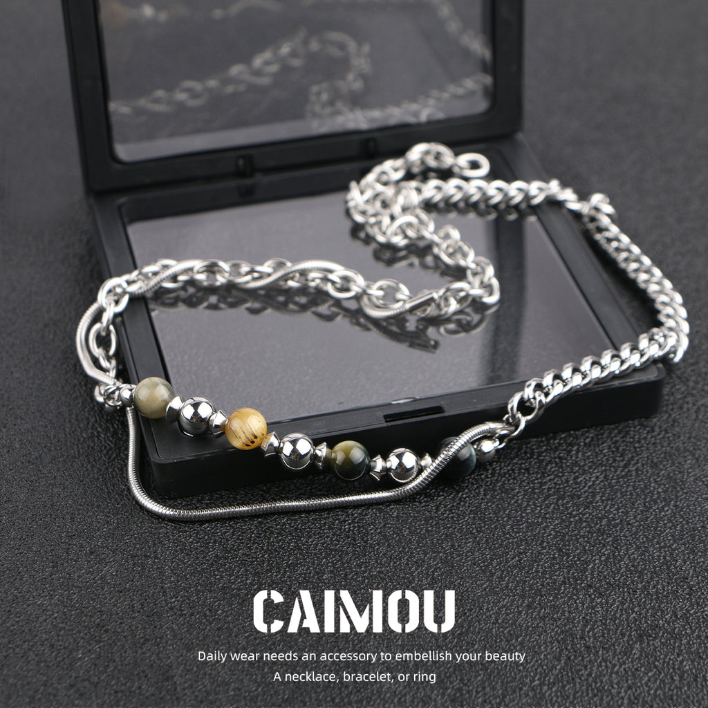 Yellow Tiger Eye Bead Mixed Chain Necklace
