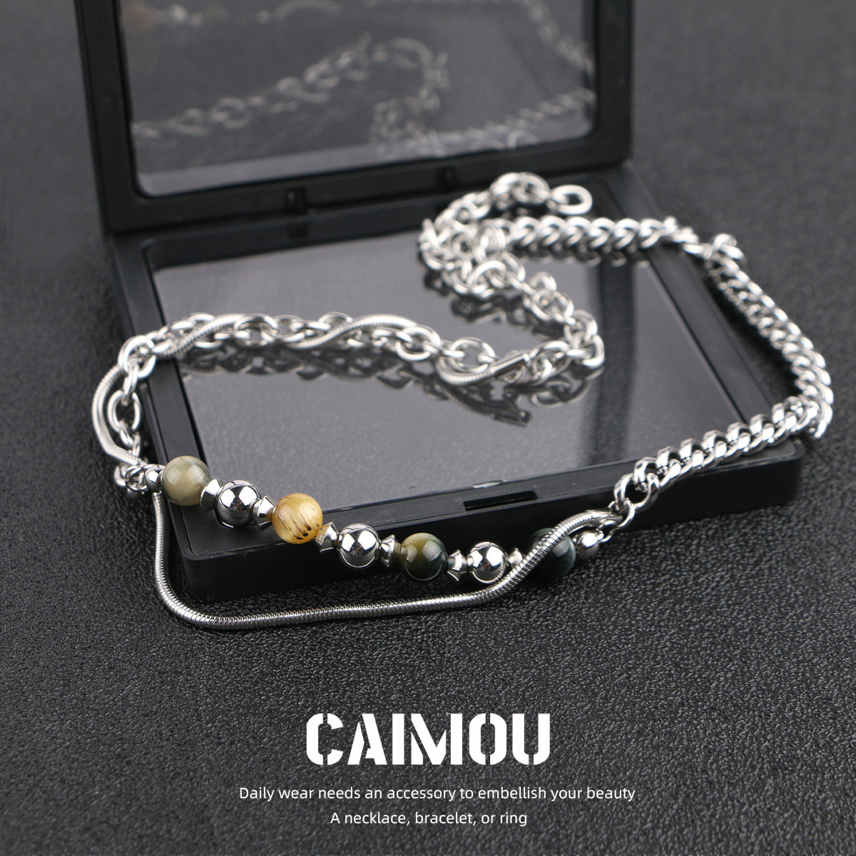 Yellow Tiger Eye Bead Mixed Chain Necklace