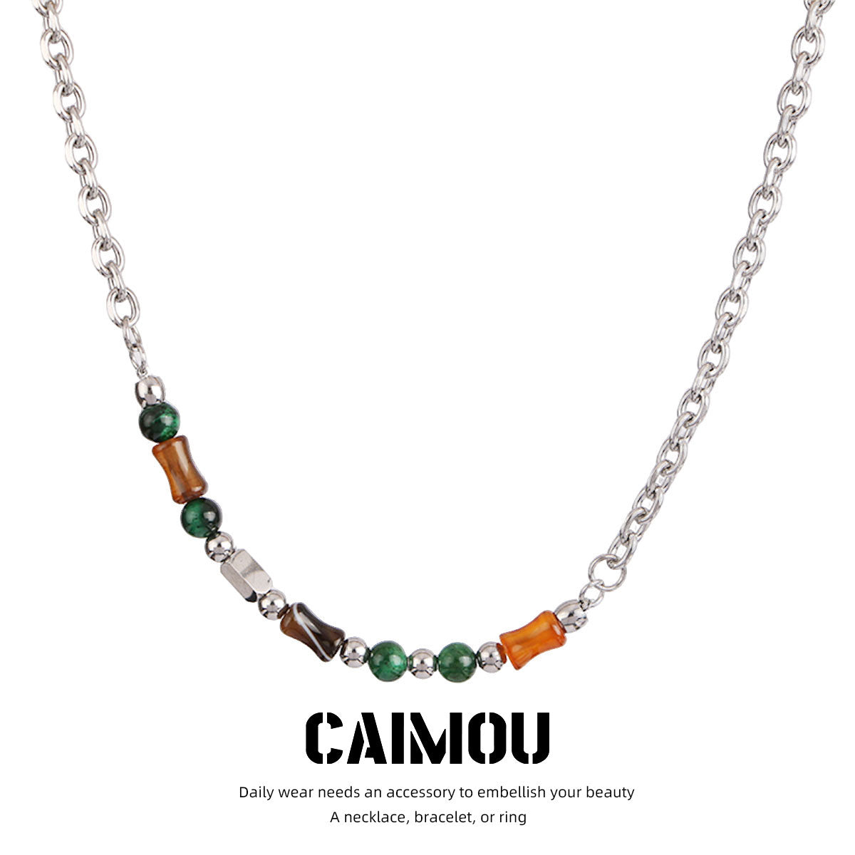 Dark Green Natural Stone Spliced Necklace