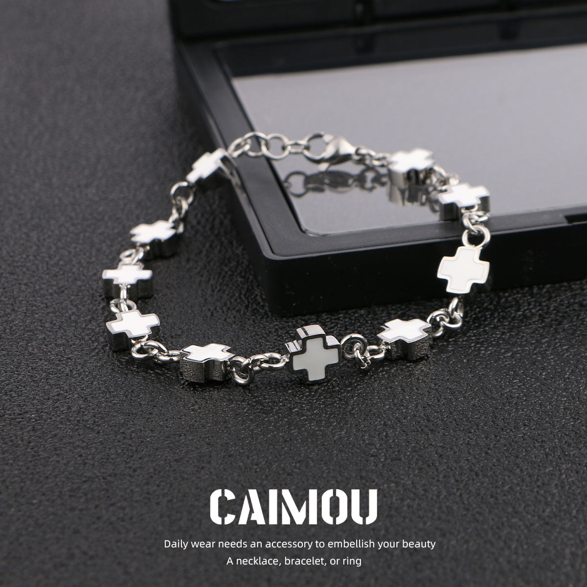 Black and white cross bracelet