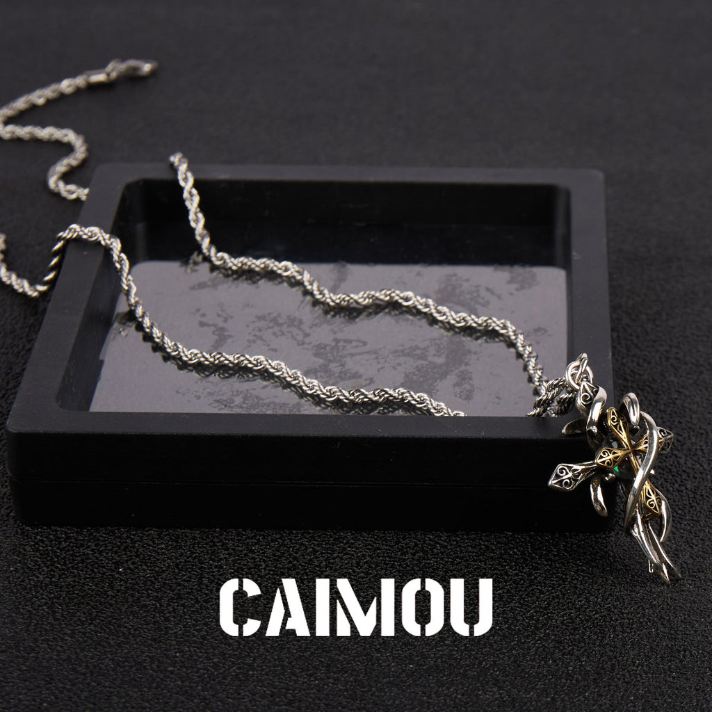 Thorn Wrapped Cross Pendant Necklace