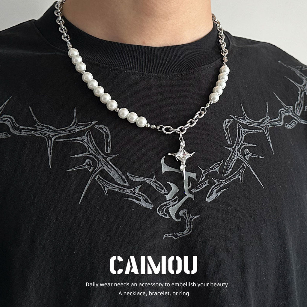Star Zircon Pearl Spliced Necklace
