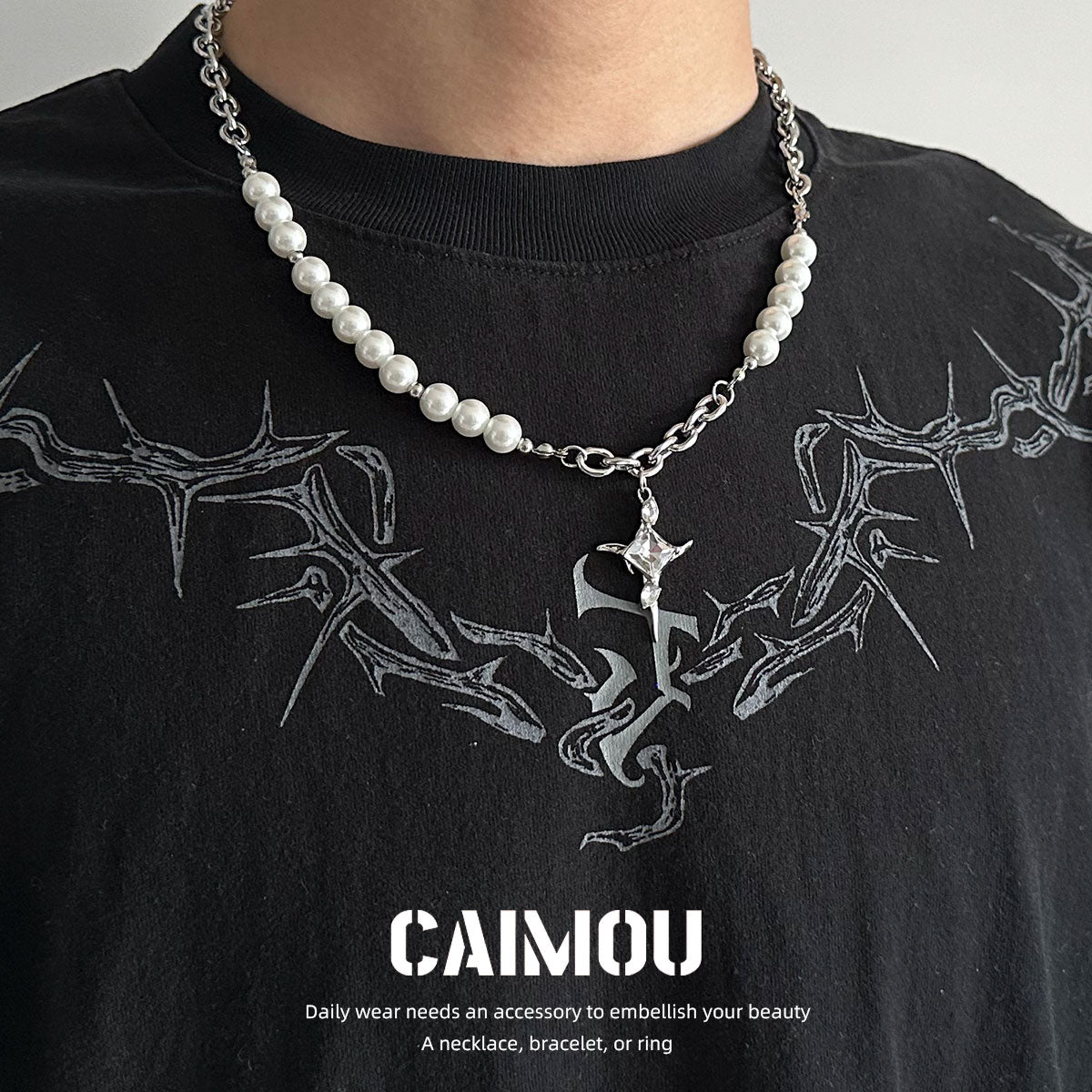 Star Zircon Pearl Spliced Necklace